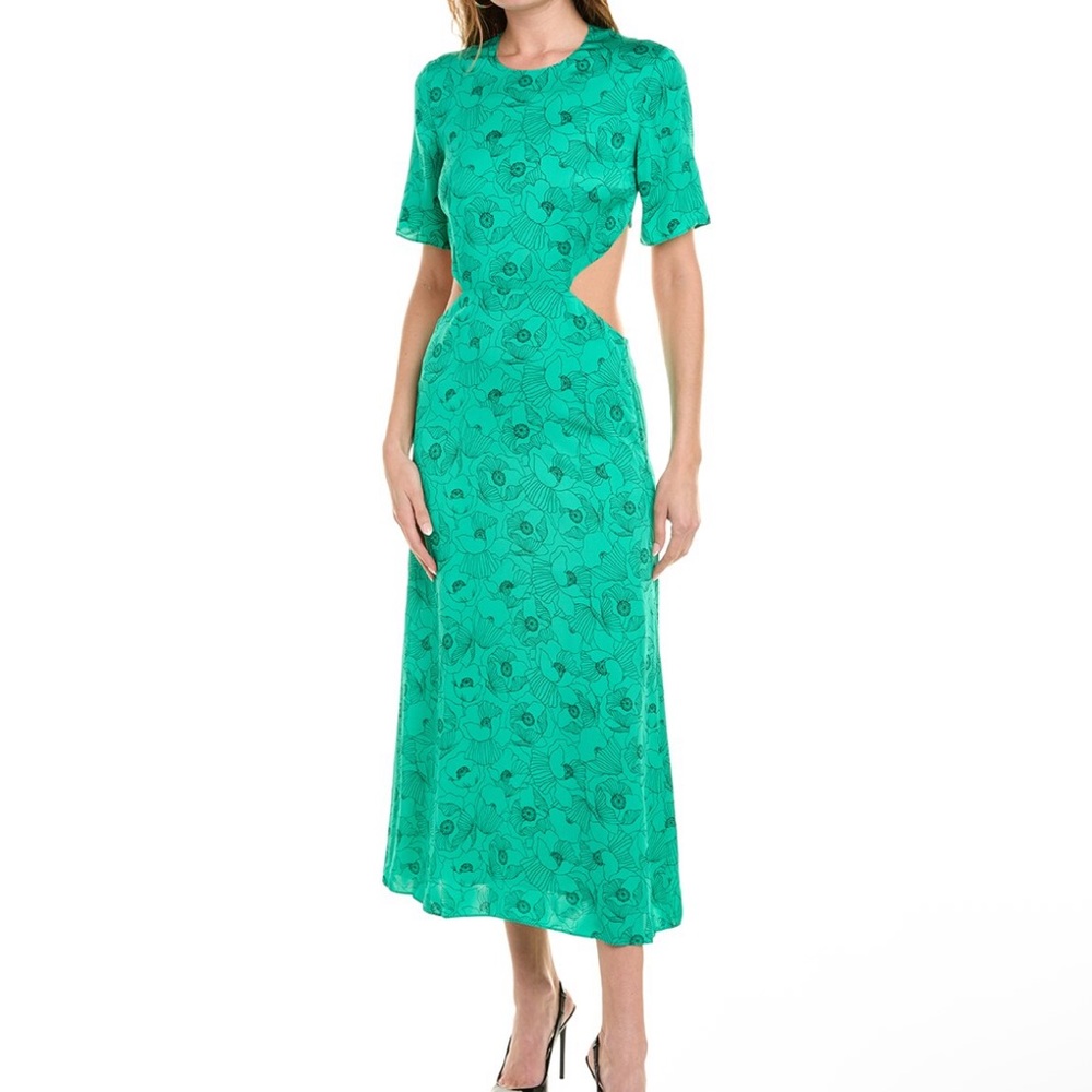 The Kooples Sz 3 MEDIUM Elegant Green Floral Open back Short sleeve Maxi Dress